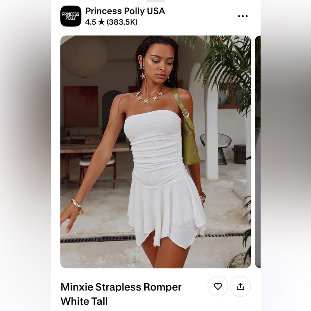 Princess Polly White Strapless Mini Dress/romper